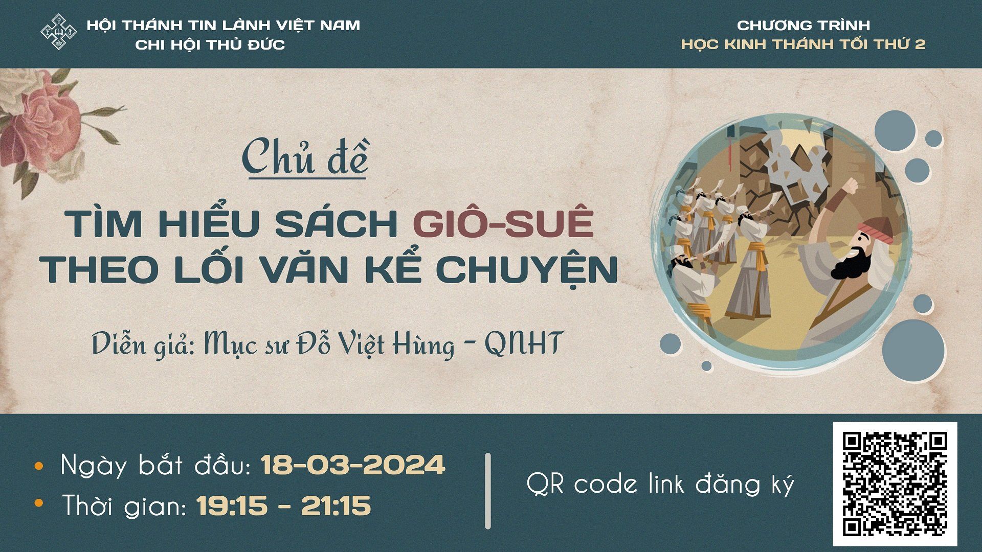 Chương trình học Kinh Thánh tối thứ 2 – TÌM HIỂU SÁCH GIÔ-SUÊ THEO LỐI VĂN KỂ CHUYỆN